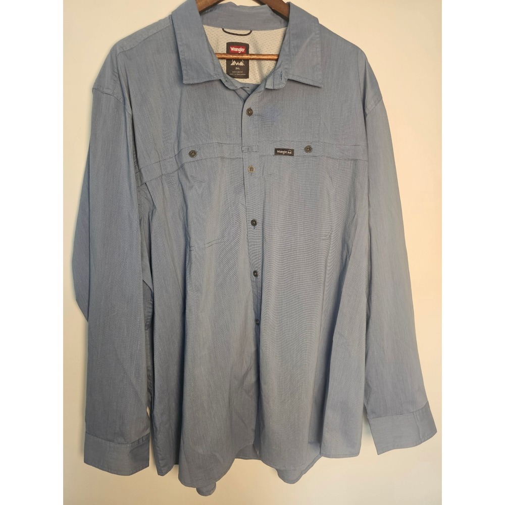 Outdoor Wrangler Performance Shirt Mens 3XL Blue Vented Long Sleeve Button Down